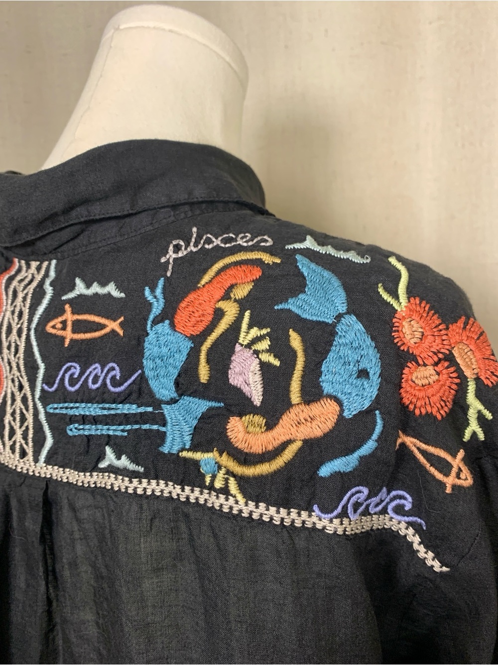 Johnny Was Astrology Zodiac Embroidered Boho Tunic Black XL - Picture 10 of 11